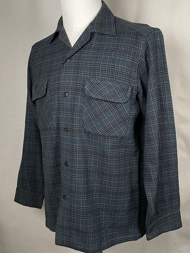 Pendleton Bordhemd Vintage 50er Jahre blau kariert Wolle Flanell ~ Medium - Bild 2 von 12