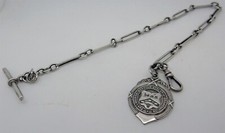 Antique 1905 English Hallmarked 28g Albert Watch Chain Birmingham with Fob