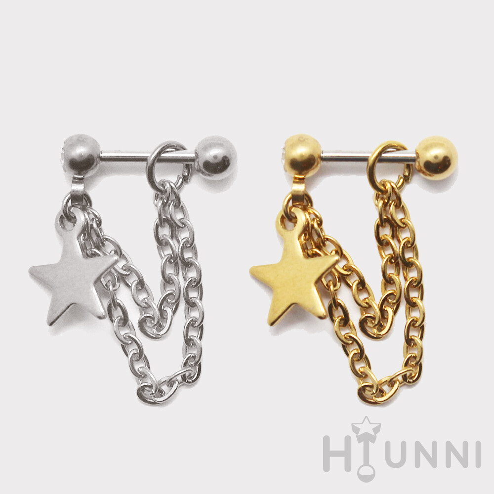 20g 16g Star double chain helix ear stud dangle ear cartilage earring hiunni