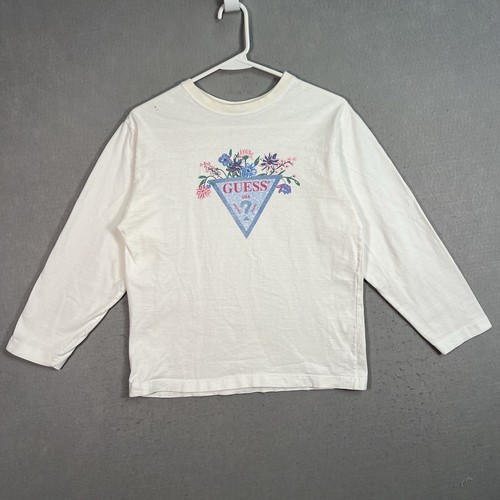 Vintage 90s Guess USA Flowers Youth Large White Long Sleeve Girls - Picture 1 of 11