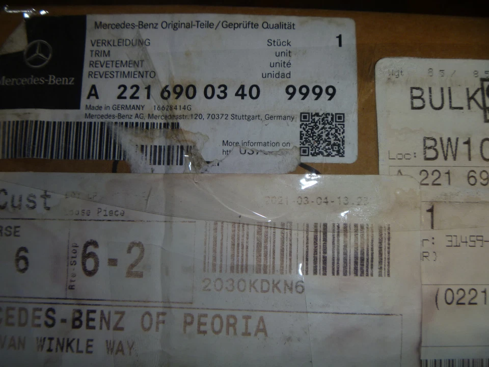 2007-2013 Mercedes Benz S 350 550 63 65 Rocker Molding 22169003409999 OEM New - Image 2 of 2