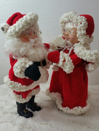 Mr Mrs Claus handgefertigte gehäkelte Kleidung 14" Faserhandwerk Billie Pepper 1990 Weihnachten - Bild 11 von 12