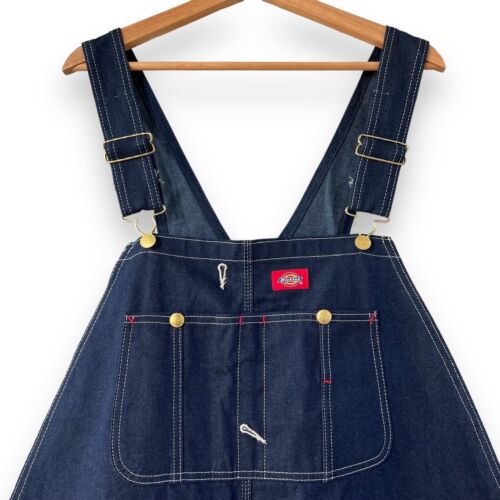 Dickies Men's Bib Overalls Jumper Pockets Zip Fly, Denim 100% Cotton Size 46X34 - Picture 4 of 10