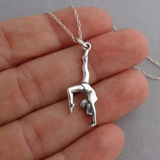Gymnast Necklace - 925 Sterling Silver - Gymnastics Pendant High Beam Sports 