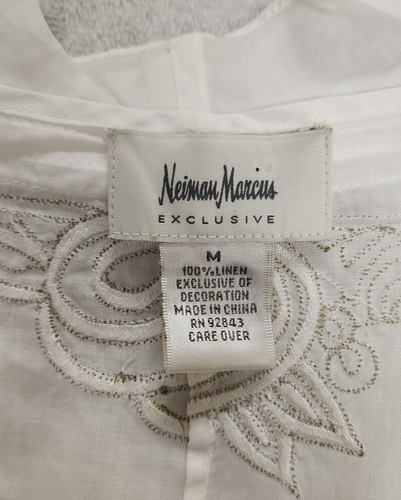 Neiman Marcus Exclusive 100% Linen Embroidered Ruffled Top Shirt Jacket Medium - Picture 5 of 13