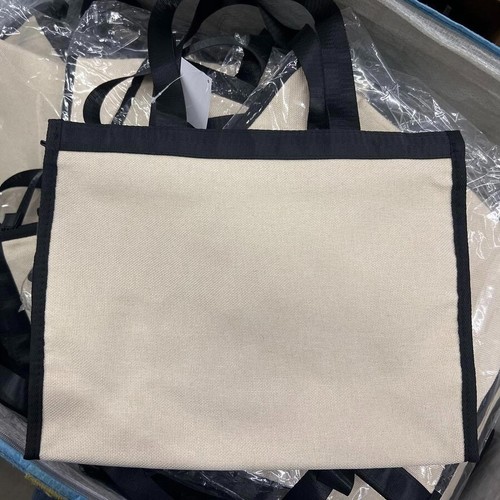 New ! Canvas Bag With Beige & Black Macy's Shopping Tote Handbag Simple Large
