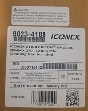 Iconex 9023-4188 80mm x 270’ Sticky Media Bag Label 12/CTN