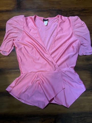 Elegant Pink Wrap Blouse with Puff Sleeves
