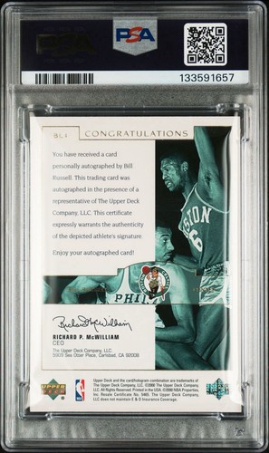 2000 UD Legends Master Collection Bill Russell Championships Auto 08/50 PSA 9 - Picture 2 of 2
