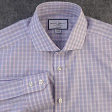 Charles Tyrwhitt Dress Shirt 15.5 34 Classic Fit Non Iron Blue Check Spread