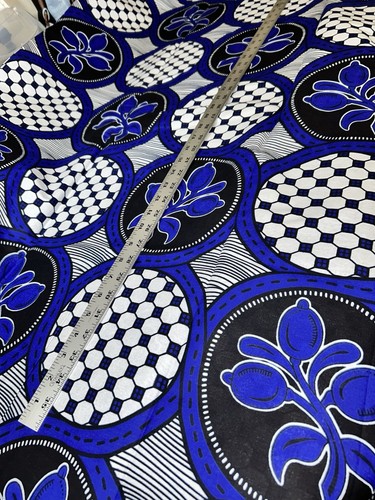 Blue, White & Black African Fabric (%100 Cotton) - Picture 5 of 15