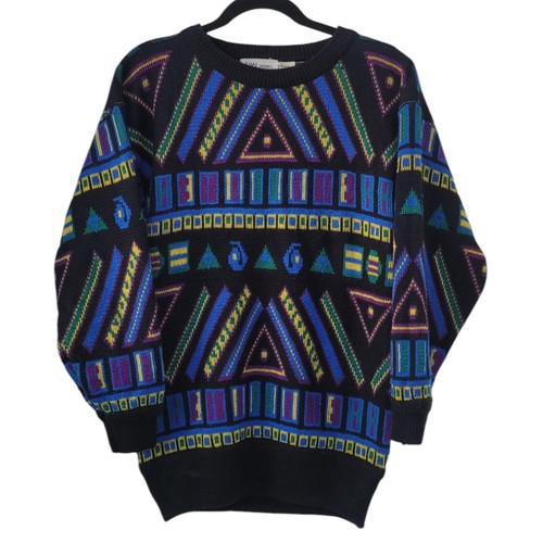 Vintage 80s Crewneck Geometric Psychedelic Aztec Style Sweater Bold Crewneck - Picture 1 of 8