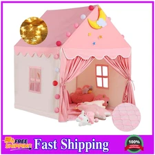 Wilwolfer Kids Tent Playhouse with Mat & Star Lights, Indoor Princess Pink