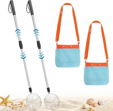 2 Pack Sand Sifter with Seashell Bags - 21.6" 33" Adjustable Shark Tooth Sifter