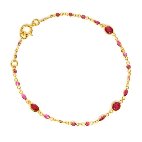 Thailand Various Pinkish Red Ruby 18K Yellow Gold Bracelet 1.78CT - Picture 2 of 5