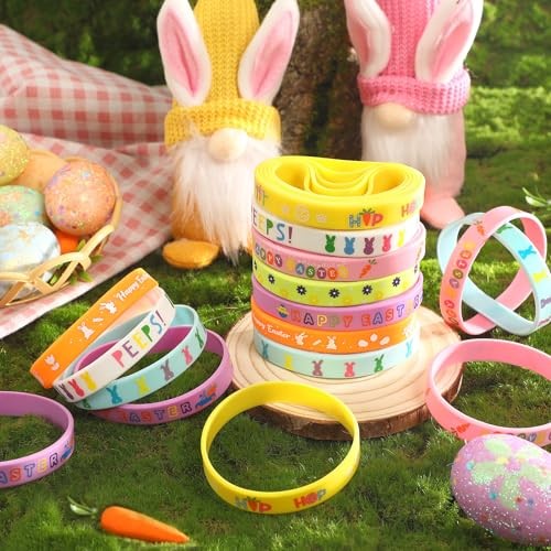 42pcs Easter Party Favors Silicone Bracelets Bunny Egg Carrot Chicks Flowers - Foto 7 di 7