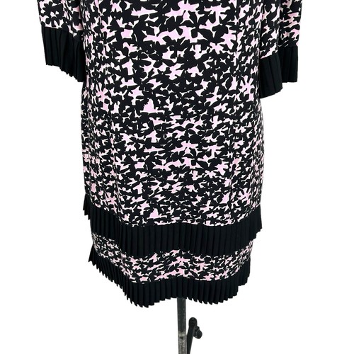 MILLY Pink Black Floral Printed Pleat Ruffle Silk Shift Dress Size 12 - Picture 3 of 9