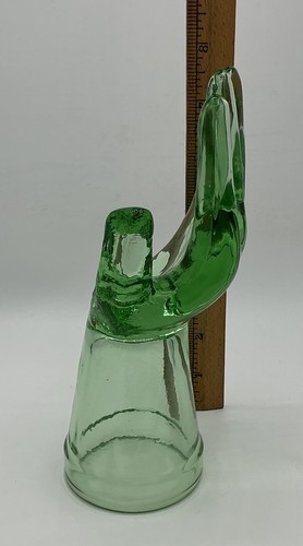 GREEN Glass Jewelry Ring Holder Hand Display Stand Pristine Condition UV Read - Picture 2 of 8