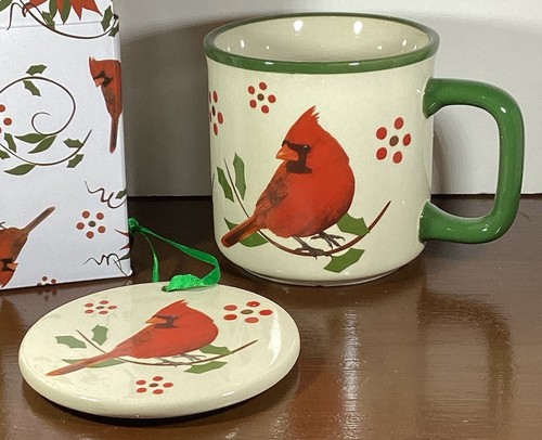 Temptations Seasonal Poinsettia Cardinal 16oz Mug Ornament Lid w/ Gift Box - Picture 12 of 24