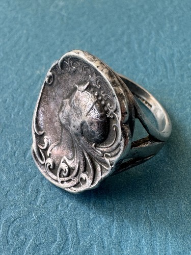 Antique RARE 1870 Victorian .925 Sterling Silver Warrior Lady Ring Size 8” - Picture 1 of 12