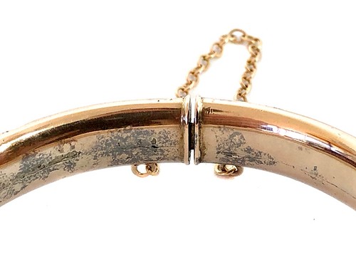 ANTIQUE VICTORIAN 9 CARAT GOLD LINED SILVER ENGRAVED HINGED BRACELET / BANGLE - Bild 6 von 9