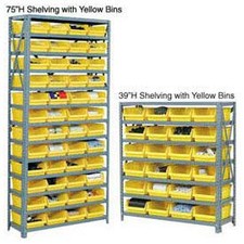 13 Shelf Steel Shelving with (36) 4"H Plastic Shelf Bins Yellow 36x18x75