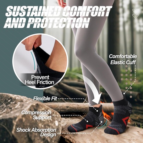 ANTSANG 6 Pairs Merino Wool Ankle Hiking Running Socks Medium, Assorted Black - Picture 3 of 7