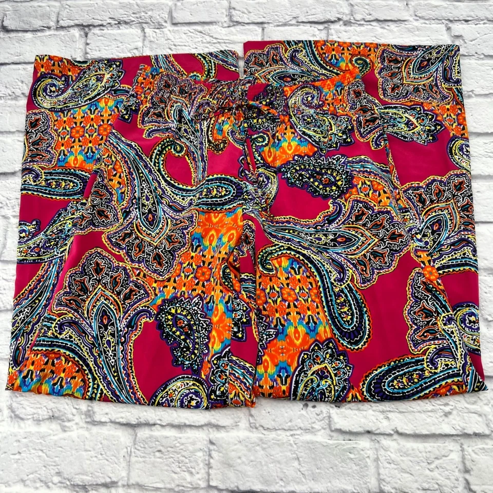 Lauren Ralph Lauren Women's M Pink Paisley Wide Leg Pull On Pants Loose Flowy - Image 2 of 4