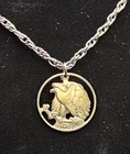 Walking Liberty Half Dollar Handcut Necklace Eagle w/ 24 in silver colored chain