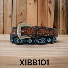 Twisted X XIBB101 Western Beaded Leather Belt Size 38 – Hand Tooled Floral Aztec