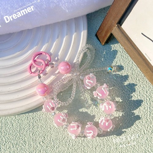 Beaded Mobile Phone Strap Rose Phone Charm Rope Fashion Bag Pendant Keychain - Photo 9 sur 15