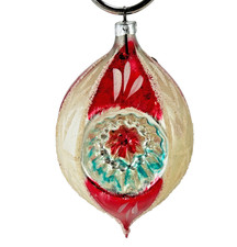 Vintage West Germany Triple Indent Mercury Glass Ornament Red Silver Aqua MCM