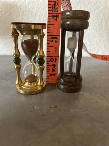 2 Sammlerstücke Vintage Holz & Messing Stein 3 Minuten Schleif Timer Sanduhr - Bild 4 von 5