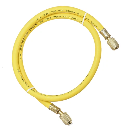 1/4 SAE Flare AC Refrigerant Charging Hoses 2.95Ft Length 500PSI Thread Yellow