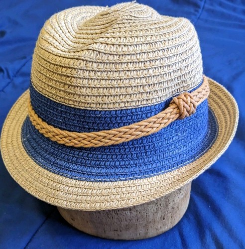 Kids Fedora Hat Stripe Little Boys Toddler Kids Sun Hat Beach 21" Blue & Brown - Picture 5 of 9