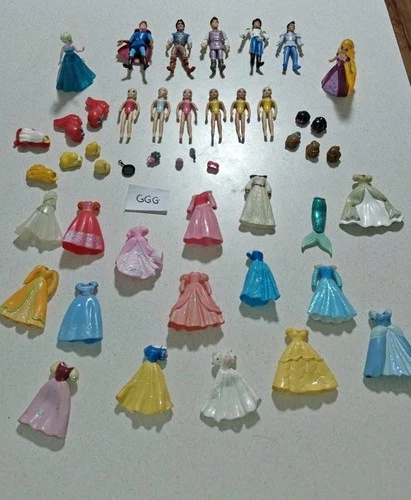 Disney Princess Polly Pocket dolls with wigs, clothes and Princes (GGG)