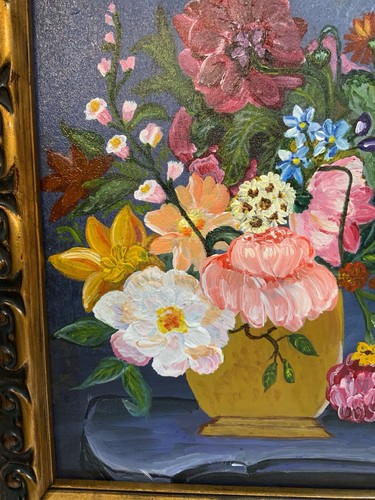 Floral Botanical Still Life Vase OG Acryl Gemälde Nellis Vintage Rahmen 13”x 15” - Bild 4 von 15