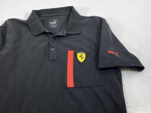 Ferrari Puma Mens S Black Short Sleeve 3 Button Polo Golf Shirt Italy - Picture 8 of 14