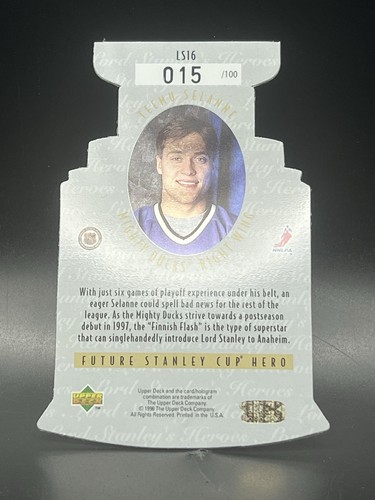 1996 UPPER DECK TEEMU SELANNE LORD STANLEY’S HEROES FINALS #LS16 015/100 - Picture 2 of 7