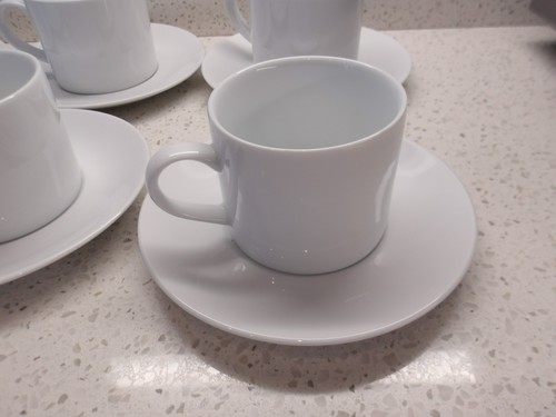 Juego de 6 tazas y platillos de café/té de porcelana blanca de cajón y barril - Imagen 6 de 10