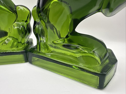 Schweres Vintage 2er Set LE Smith smaragdgrün Aufzucht Pferd Glas Buchstützen - Bild 13 von 19
