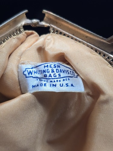 Vintage 1940's Whiting & Davis Gold Mesh Evening Bag Filigree Frame Chain Strap - Picture 4 of 4