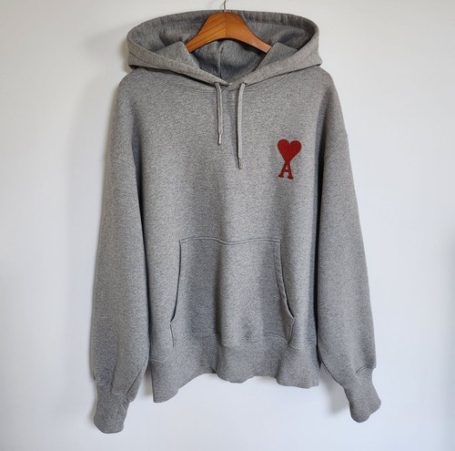 Sweat à capuche officiel gris brodé grand coeur AMI M H20HJ054 747 135823723