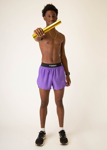 Men's Purple 4" Half Split Shorts - Picture 10 of 12