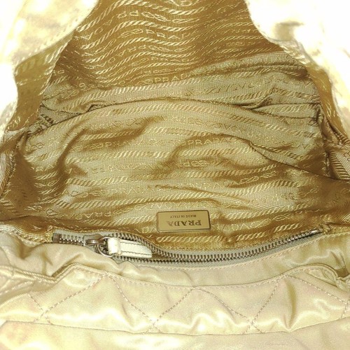 PRADA Schultertasche Handtasche Logo Nylon Leder beige echt - Bild 6 von 24