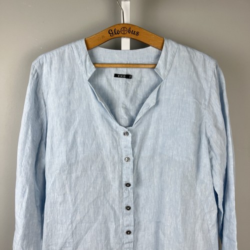 Vivid Tunic Dress Womens XXL Light Blue 100% Linen Lagenlook Minimalist Coastal - Picture 2 of 6