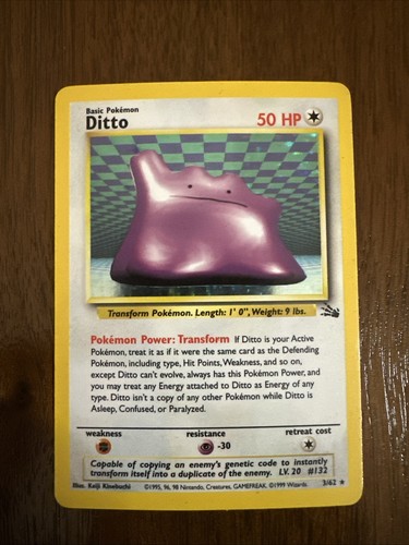 Pokemon Card Ditto 3/62 Fossil Set Rare Holo WOTC - LP - Picture 1 of 8