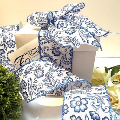 Neu blau Blumen Band Drahtkante Geschenkverpackung Handwerk Schleifen Party ''Bonnie''