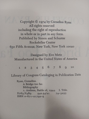 A Bridge Too Far Cornelius Ryan 1974 HC First Edition 1st Printing World War 2 - Picture 12 of 24