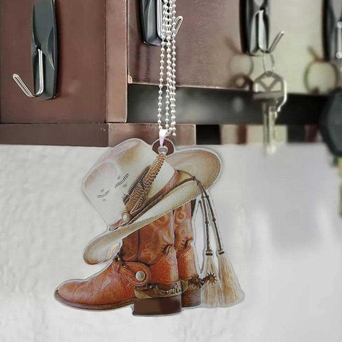 Stiefel und Hut Cowboy & Cow Mädchen flach Acryl Auto Ornament - NEU - Bild 4 von 18